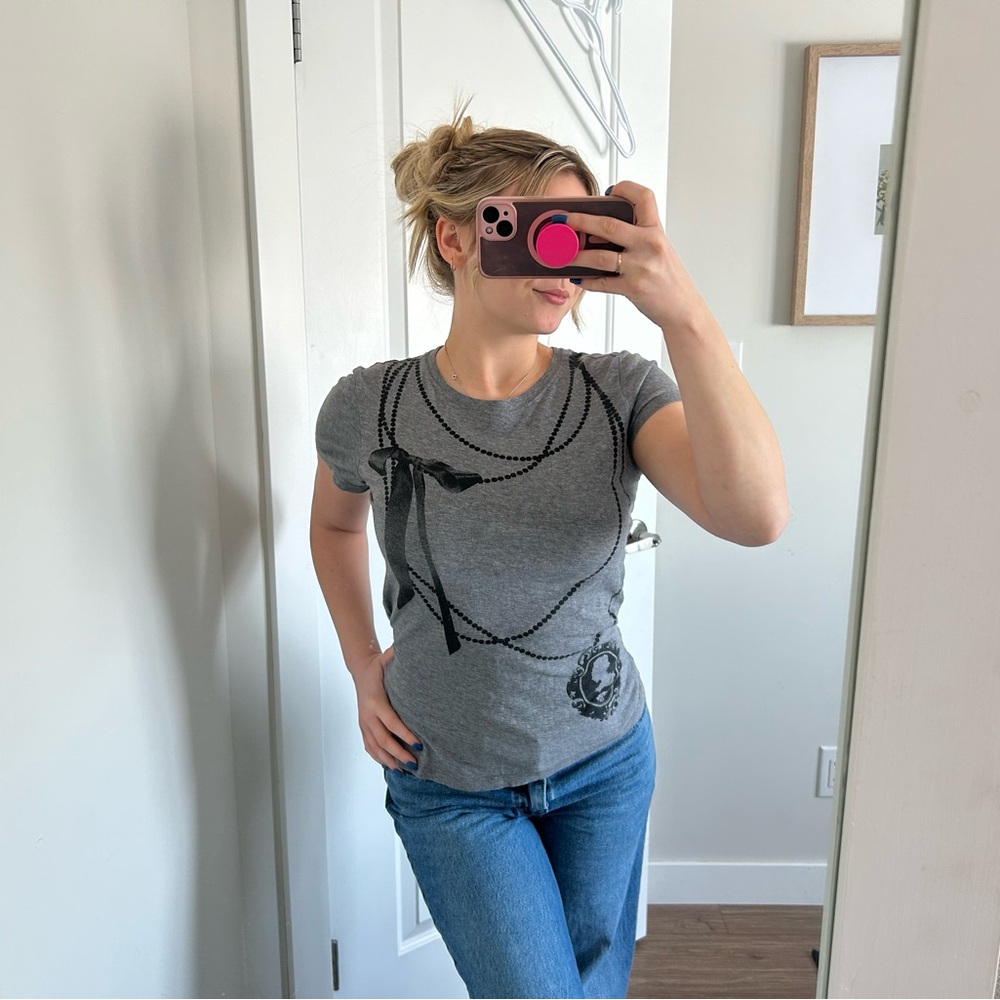 Graphic print bow t shirt y2k